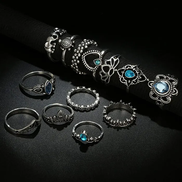 Earrings Yellow Chimes Yellow Chimes Knuckle Rings for Women 13 Pcs Combo Vintage Style Midi Finger Silver Oxidised Knuckle Rings Set for Women and Girls