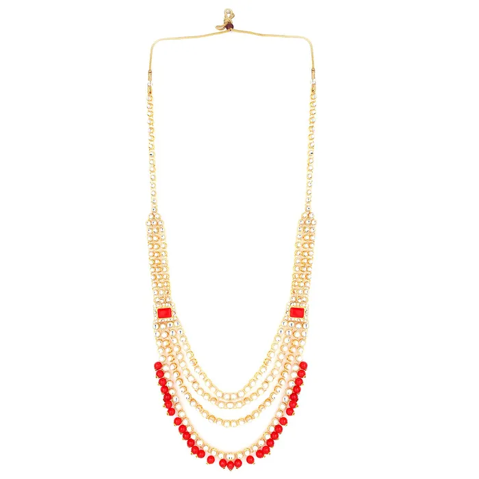 Earrings Yellow Chimes Yellow Chimes Kundan Indian Traditional Red Pearl Multilayer Dulhan Bridal Necklace set Necklace Jewellery Set For Women Girls RedGold