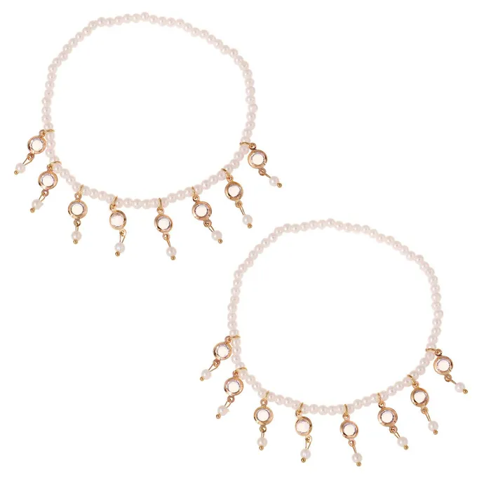 Earrings Yellow Chimes Yellow Chimes Latest Fashion Crystal Tassels Peal String 2 PC Stretchable Anklet for Women and Girls