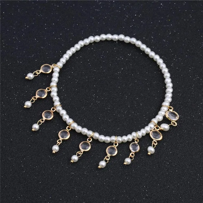 Earrings Yellow Chimes Yellow Chimes Latest Fashion Crystal Tassels Peal String 2 PC Stretchable Anklet for Women and Girls