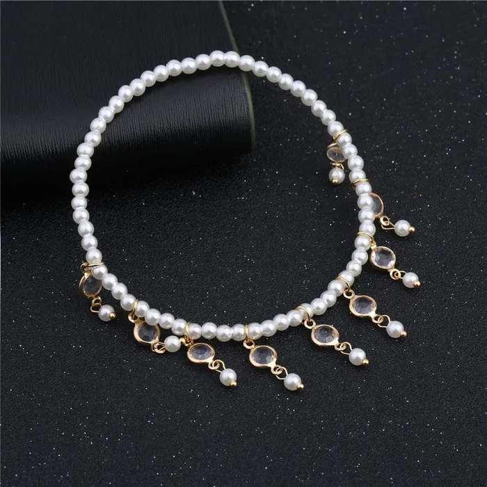 Earrings Yellow Chimes Yellow Chimes Latest Fashion Crystal Tassels Peal String 2 PC Stretchable Anklet for Women and Girls