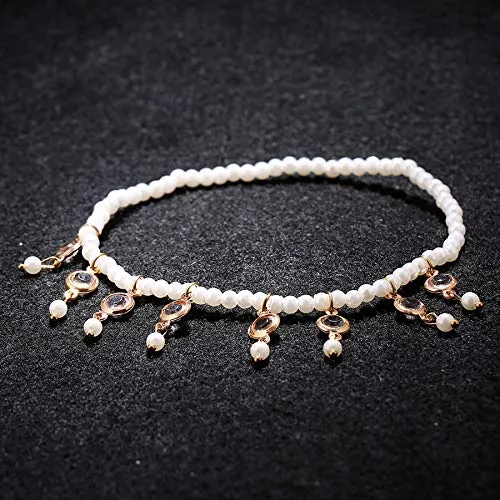 Earrings Yellow Chimes Yellow Chimes Latest Fashion Crystal Tassels Peal String 2 PC Stretchable Anklet for Women and Girls