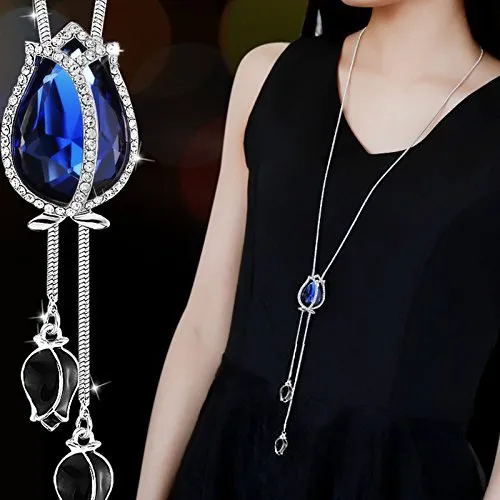 Earrings Yellow Chimes Yellow Chimes Lotus Bud Charm Stlish Crystal Long Chain Pendant Necklace for Women and Girls