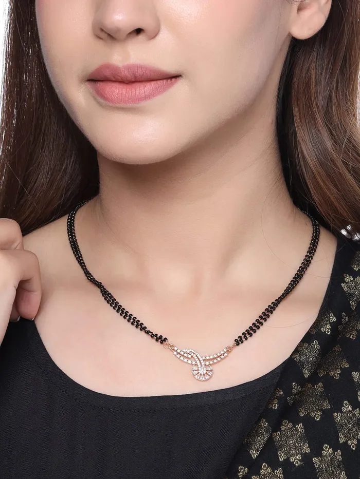Earrings Yellow Chimes Yellow Chimes Mangalsutra for Women Rose Gold Plated ADAmerican Diamond Studded Floral Designed Mangalsutra for Women and Girls