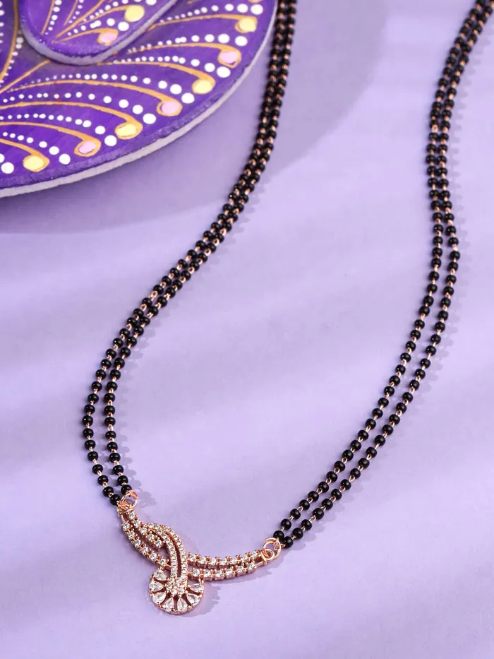 Earrings Yellow Chimes Yellow Chimes Mangalsutra for Women Rose Gold Plated ADAmerican Diamond Studded Floral Designed Mangalsutra for Women and Girls