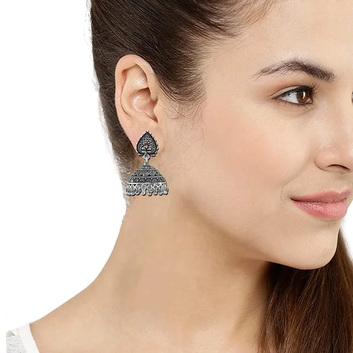 Earrings Yellow Chimes Yellow Chimes Oxidised Jhumka Earrings for Women Silver Oxidised Earrings Afghani Style Traditional JhumkaJhumki Earrings for Women and Girls