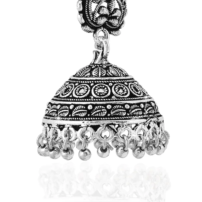 Earrings Yellow Chimes Yellow Chimes Oxidised Jhumka Earrings for Women Silver Oxidised Earrings Afghani Style Traditional JhumkaJhumki Earrings for Women and Girls