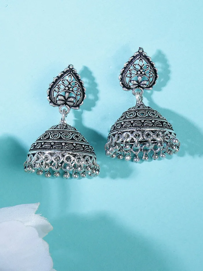Earrings Yellow Chimes Yellow Chimes Oxidised Jhumka Earrings for Women Silver Oxidised Earrings Afghani Style Traditional JhumkaJhumki Earrings for Women and Girls