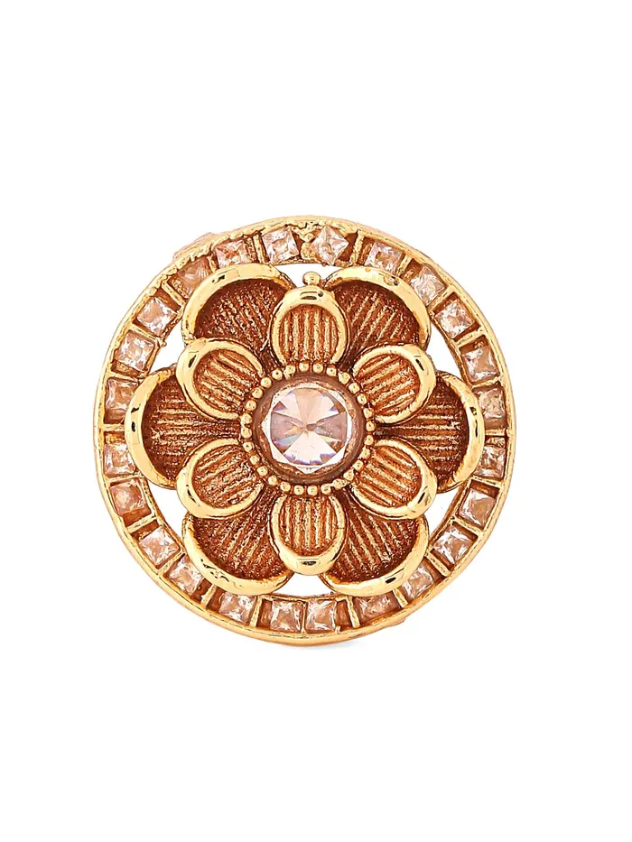 Earrings Yellow Chimes Yellow Chimes Ring for Women Gold Toned Floral Deisgned Crystal Studded Adjusatble Ring for Women and Girls