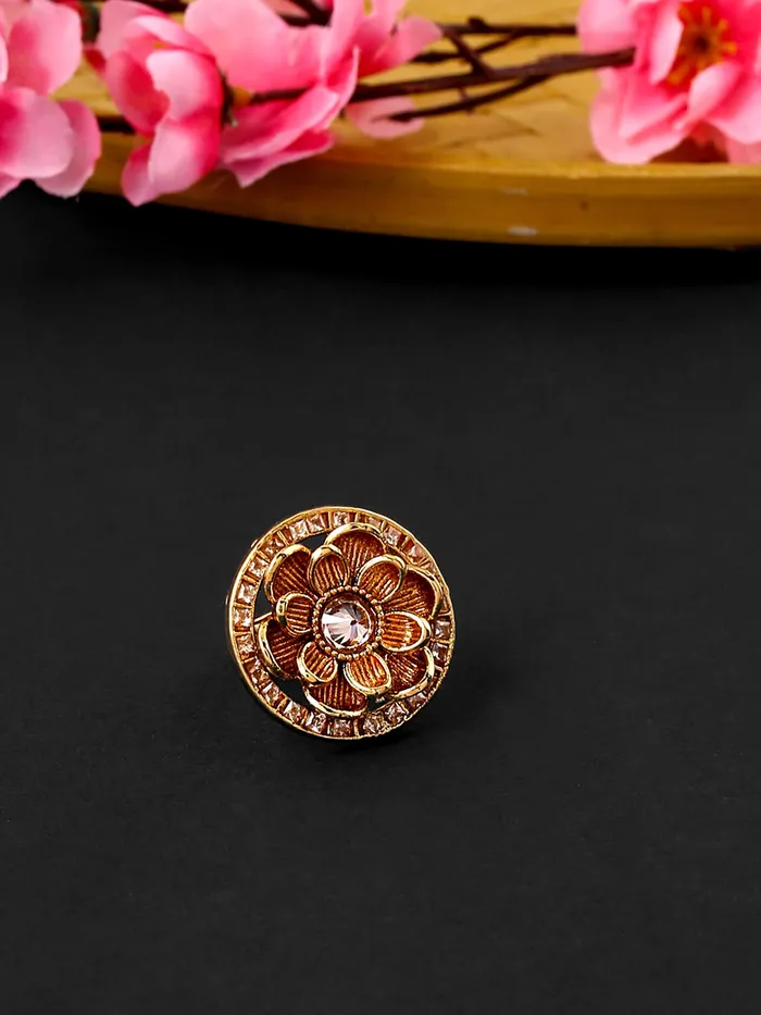Earrings Yellow Chimes Yellow Chimes Ring for Women Gold Toned Floral Deisgned Crystal Studded Adjusatble Ring for Women and Girls