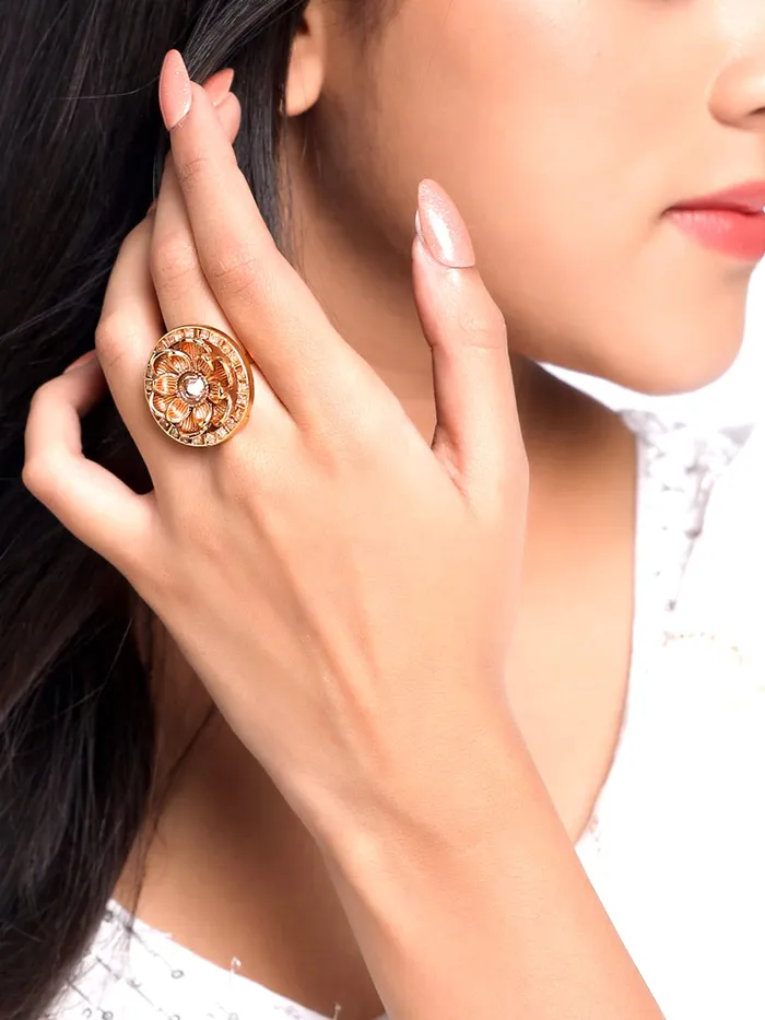 Earrings Yellow Chimes Yellow Chimes Ring for Women Gold Toned Floral Deisgned Crystal Studded Adjusatble Ring for Women and Girls