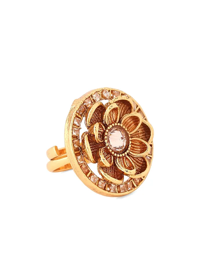 Earrings Yellow Chimes Yellow Chimes Ring for Women Gold Toned Floral Deisgned Crystal Studded Adjusatble Ring for Women and Girls