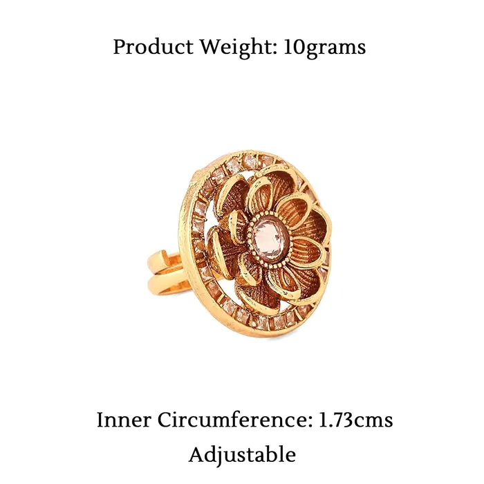Earrings Yellow Chimes Yellow Chimes Ring for Women Gold Toned Floral Deisgned Crystal Studded Adjusatble Ring for Women and Girls