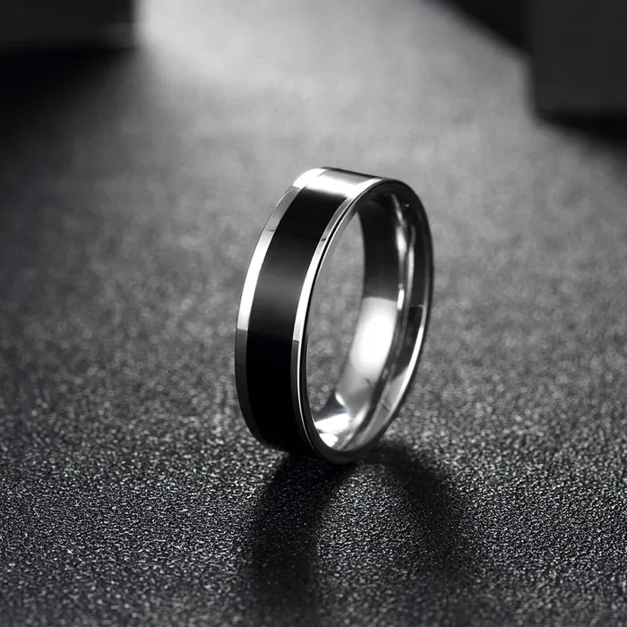 Earrings Yellow Chimes Yellow Chimes Rings for Men Combo of 2 PCS Ring Rock Cool Casual Sport Noble Black Band Stainless Steel Rings for Men and Boys