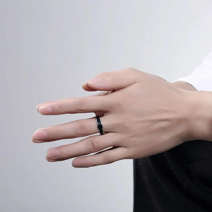 Earrings Yellow Chimes Yellow Chimes Rings for Men Combo of 2 PCS Ring Rock Cool Casual Sport Noble Black Band Stainless Steel Rings for Men and Boys
