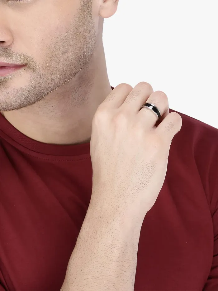 Earrings Yellow Chimes Yellow Chimes Rings for Men Combo of 2 PCS Ring Rock Cool Casual Sport Noble Black Band Stainless Steel Rings for Men and Boys