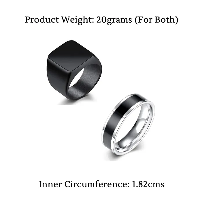 Earrings Yellow Chimes Yellow Chimes Rings for Men Combo of 2 PCS Ring Rock Cool Casual Sport Noble Black Band Stainless Steel Rings for Men and Boys