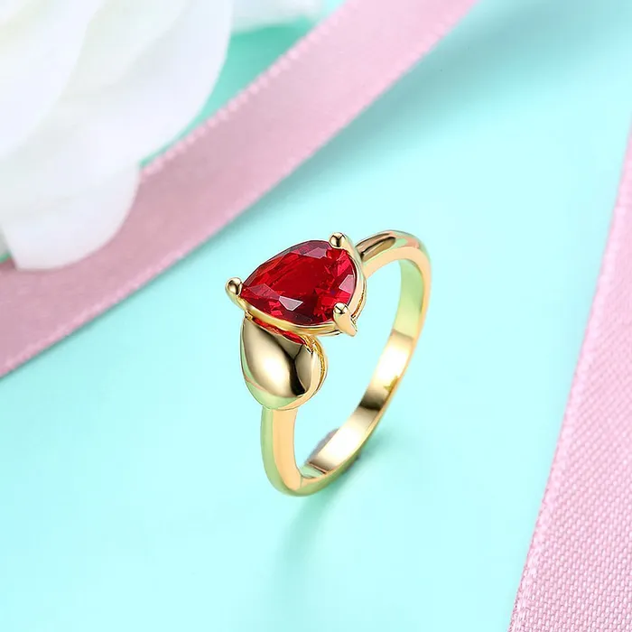 Earrings Yellow Chimes Yellow Chimes Romantic Red Heart 18K Gold Plated High Grade Crystal Ring for Women Girls
