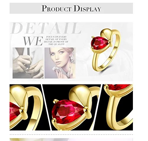 Earrings Yellow Chimes Yellow Chimes Romantic Red Heart 18K Gold Plated High Grade Crystal Ring for Women Girls