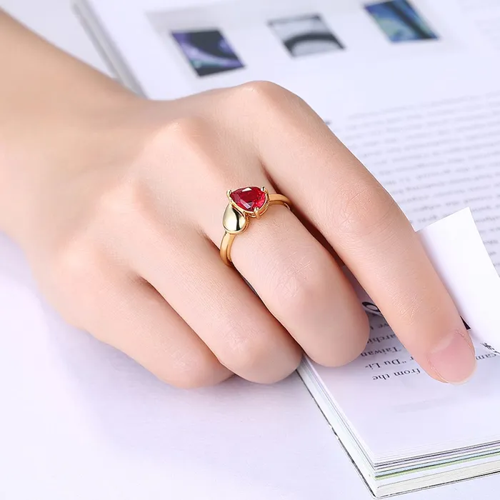 Earrings Yellow Chimes Yellow Chimes Romantic Red Heart 18K Gold Plated High Grade Crystal Ring for Women Girls