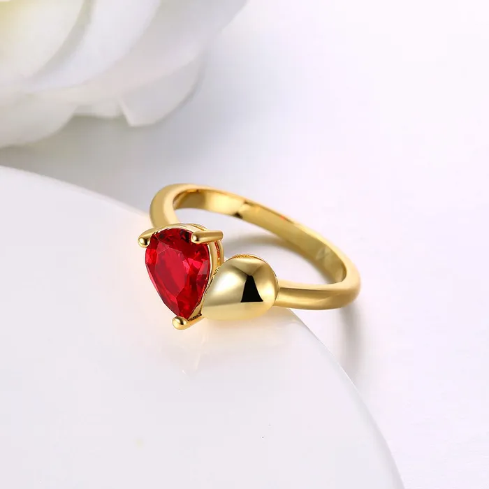 Earrings Yellow Chimes Yellow Chimes Romantic Red Heart 18K Gold Plated High Grade Crystal Ring for Women Girls