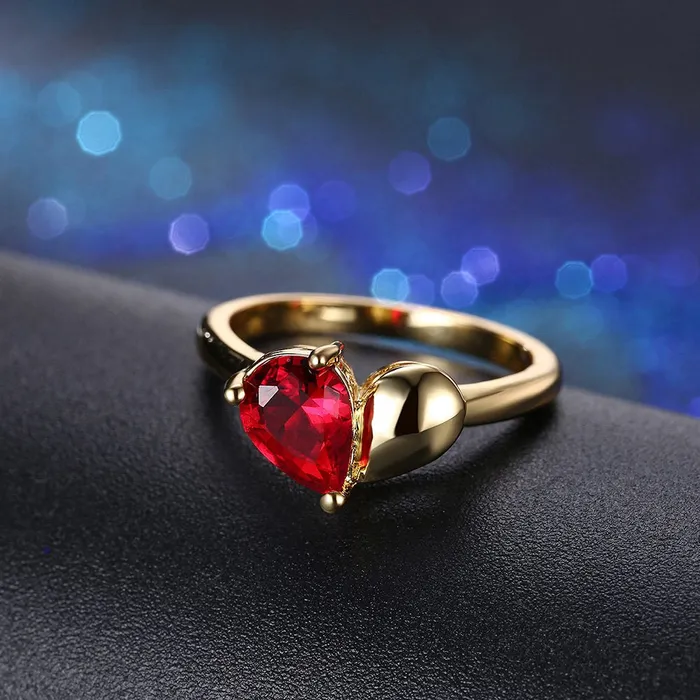 Earrings Yellow Chimes Yellow Chimes Romantic Red Heart 18K Gold Plated High Grade Crystal Ring for Women Girls