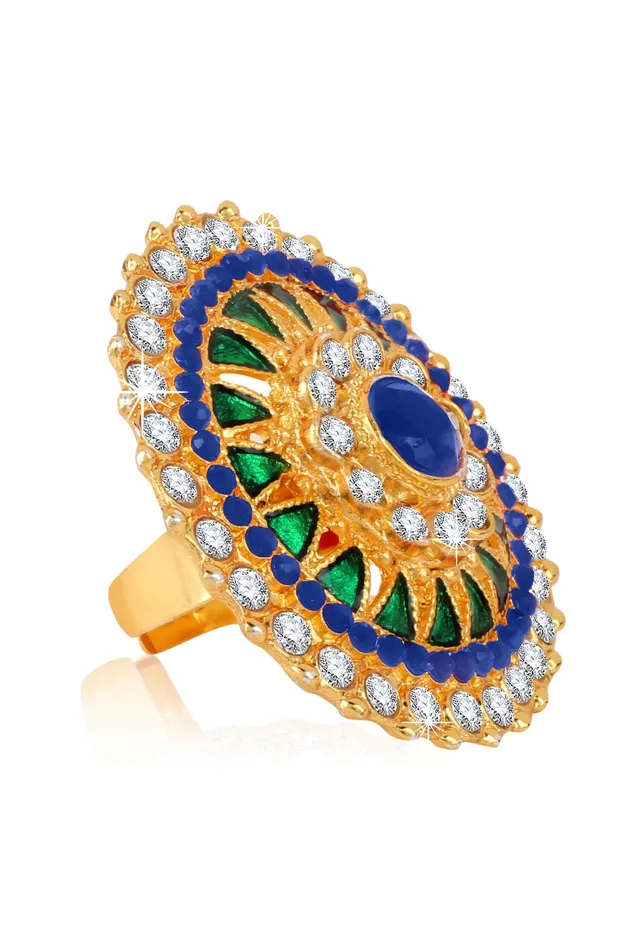 Earrings Yellow Chimes Yellow Chimes Traditional Ethnic Stones Studded Gold Plated Cocktail Wedding Rings for Women Girls Blue