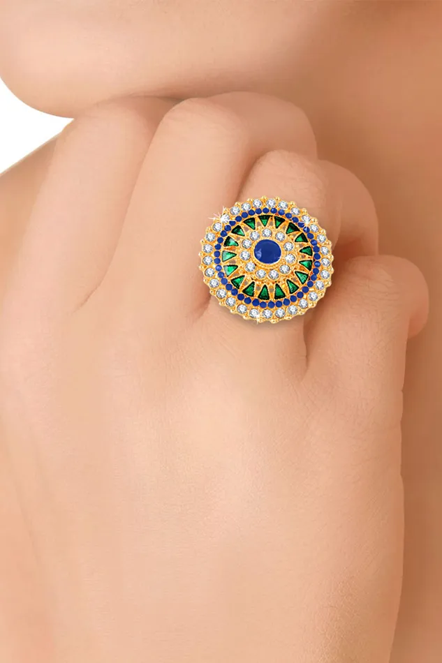 Earrings Yellow Chimes Yellow Chimes Traditional Ethnic Stones Studded Gold Plated Cocktail Wedding Rings for Women Girls Blue