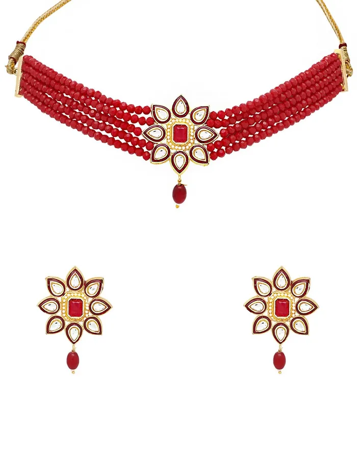 Earrings Yellow Chimes Yellow Chimes Traditional Jewellery Set for Women Ethnic Kundan Jewelry Set Gold Plated Multilayer Red Beads Choker Necklace Set for Women and Girls Earrings Yellow Chimes Yellow Chimes Traditional Jewellery Set for Women Ethnic Kundan Jewelry Set Gold Plated Multilayer Red Beads Choker Necklace Set for Women and Girls