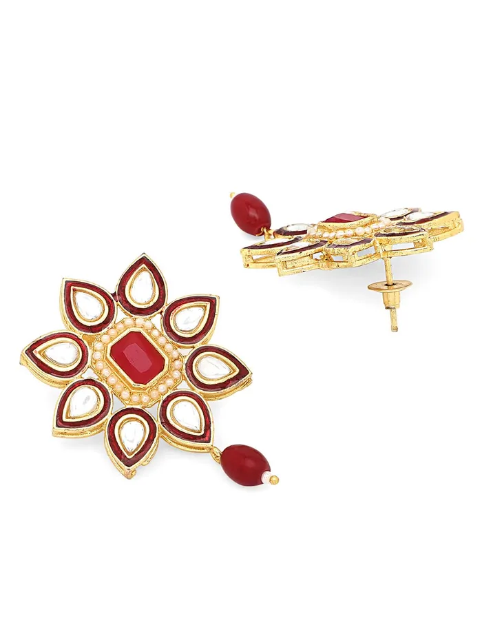 Earrings Yellow Chimes Yellow Chimes Traditional Jewellery Set for Women Ethnic Kundan Jewelry Set Gold Plated Multilayer Red Beads Choker Necklace Set for Women and Girls