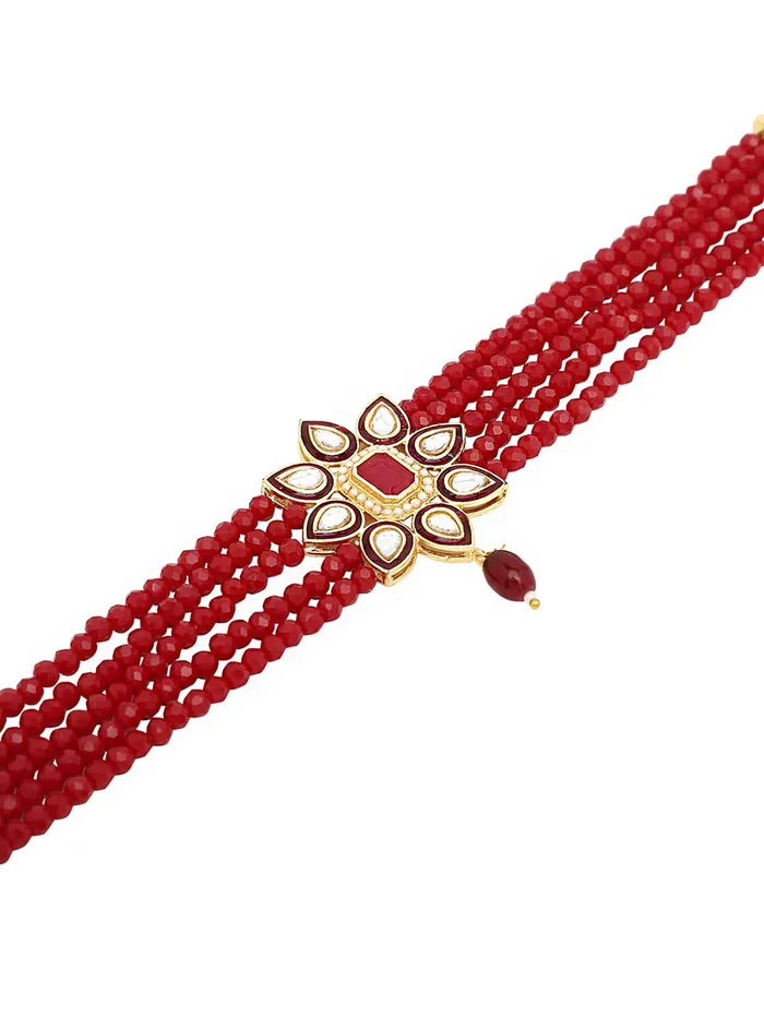 Earrings Yellow Chimes Yellow Chimes Traditional Jewellery Set for Women Ethnic Kundan Jewelry Set Gold Plated Multilayer Red Beads Choker Necklace Set for Women and Girls