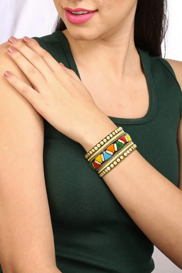 Earrings Yellow Chimes Yellow Chimes Trendy Contemporary Style Colorful 5 Pcs One Set Gold Plated Traditional Bangles Set for Girls and Women