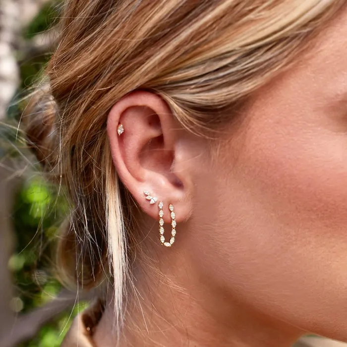 ef collection Earrings Single Pav Diamond Marquise Double Stud Earring ef collection Earrings Single Pav Diamond Marquise Double Stud Earring