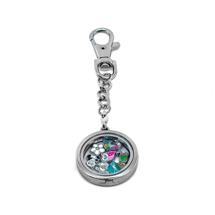 Glass Locket Dangle Magnetic 25mm Round Smooth JE0099 Earrings