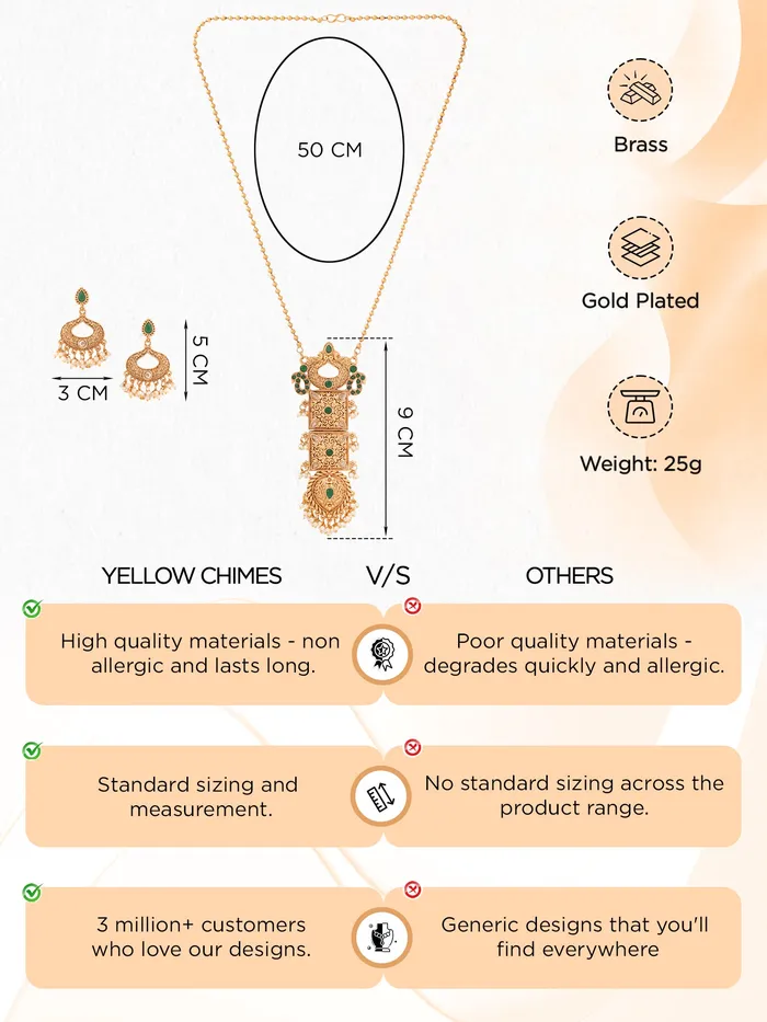 Gold Plated Long Necklace Set for Women Traditional Jewelry 586cm Elegant Design Yellow Chimes Necklaces
