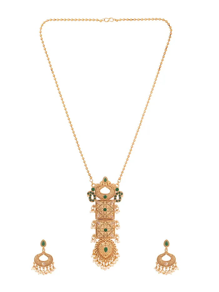 Gold Plated Long Necklace Set for Women Traditional Jewelry 586cm Elegant Design Yellow Chimes Necklaces