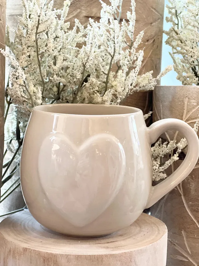 Indaba Rings Big Heart Mug Cream White