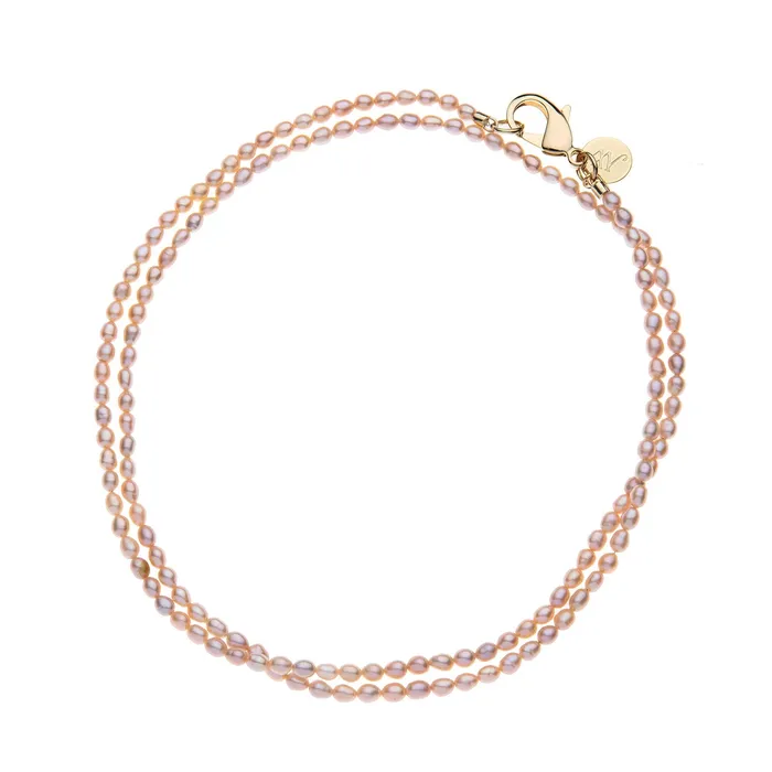 Jane Win Double Wrap Rice Pearl Necklace in Pink Necklaces
