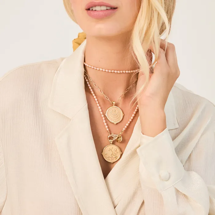 Jane Win Double Wrap Rice Pearl Necklace in Pink Necklaces