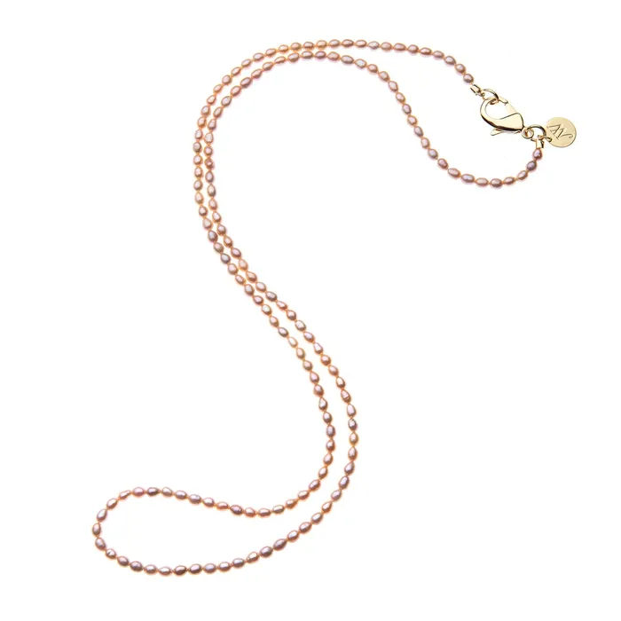 Jane Win Double Wrap Rice Pearl Necklace in Pink Necklaces