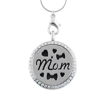 JE0114 Necklaces Glass Locket Keychain Magnetic 30mm Mom Dual Sides Rhinestones