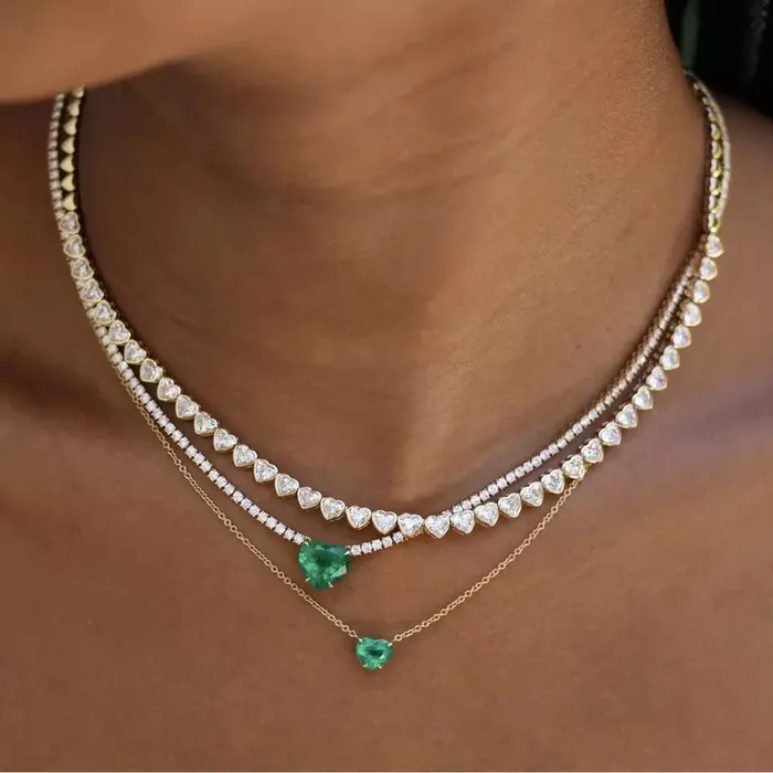 JYZSWBB YIZHE Official Store Necklaces Heart Shaped Bezel Tennis Necklace