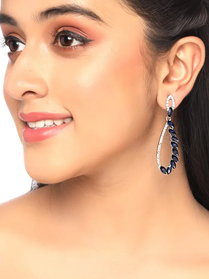 Kairangi Danglers Earrings for Women Blue Crystal Dangle Earrings Silver Plated Crystal Danglers Earrings for Women and Girls Yellow Chimes Earrings