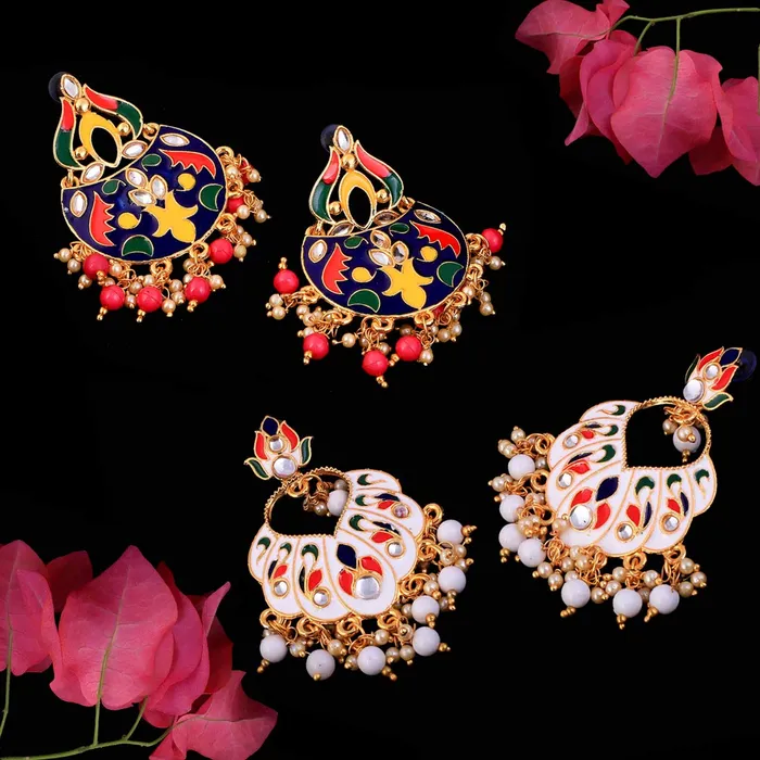 Kairangi Earrings Kairangi Chandbali Earrings for Women Combo 2 Pairs Multicolor Meenakari Chandbali Earrings for Women and Girls