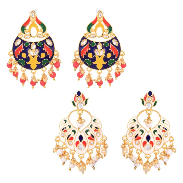 Kairangi Earrings Kairangi Chandbali Earrings for Women Combo 2 Pairs Multicolor Meenakari Chandbali Earrings for Women and Girls