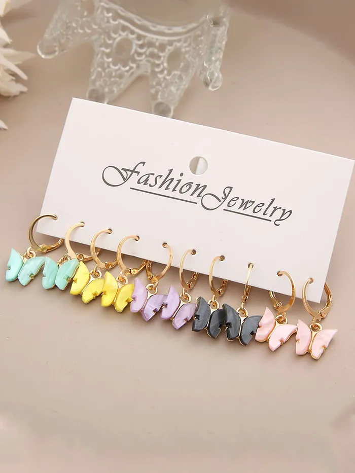 Kairangi Earrings Kairangi Earring For Women Combo Pack Of 5 Pairs Gold Toned Huggie Hoops With Attached Multicolor Butterfly Charm Earrings For Women and Girls