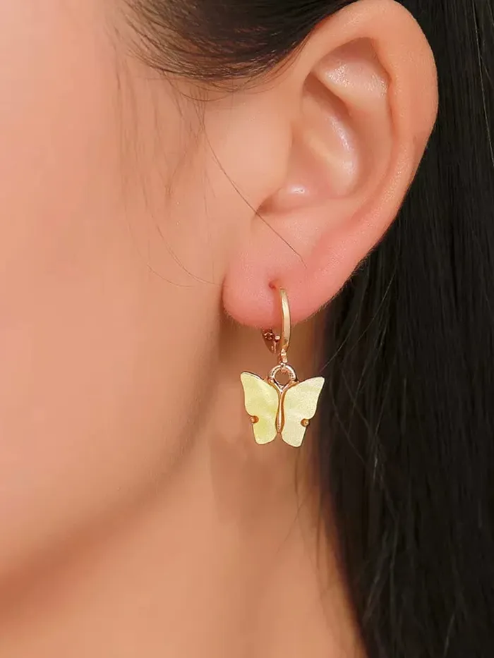 Kairangi Earrings Kairangi Earring For Women Combo Pack Of 5 Pairs Gold Toned Huggie Hoops With Attached Multicolor Butterfly Charm Earrings For Women and Girls