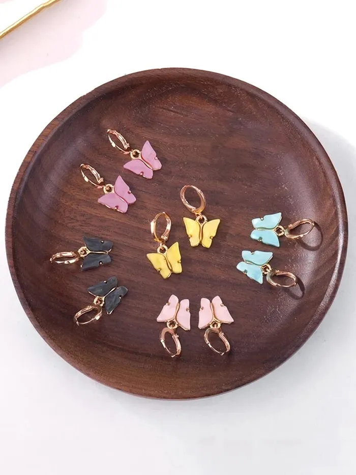 Kairangi Earrings Kairangi Earring For Women Combo Pack Of 5 Pairs Gold Toned Huggie Hoops With Attached Multicolor Butterfly Charm Earrings For Women and Girls