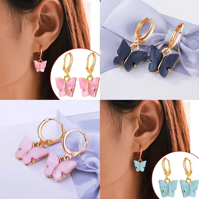 Kairangi Earrings Kairangi Earring For Women Combo Pack Of 5 Pairs Gold Toned Huggie Hoops With Attached Multicolor Butterfly Charm Earrings For Women and Girls