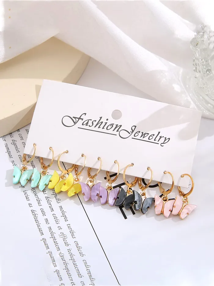 Kairangi Earrings Kairangi Earring For Women Combo Pack Of 5 Pairs Gold Toned Huggie Hoops With Attached Multicolor Butterfly Charm Earrings For Women and Girls